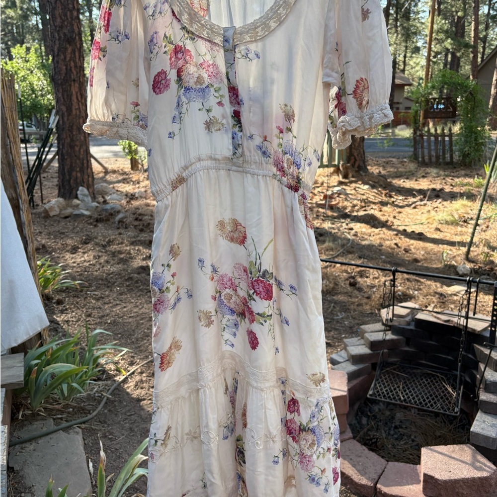 LoveShackFancy Cream Floral Dress